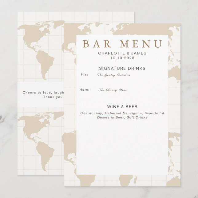 Carte de Champagne en Or Menu de Bar de Mariage Si (Devant / Derrière)