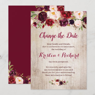 Carte de Changement de Date Florale Rouge Bourgogn