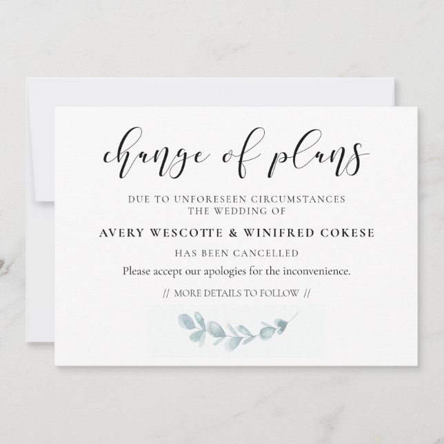 Carte de changement de plans de mariage à la peint (Devant)