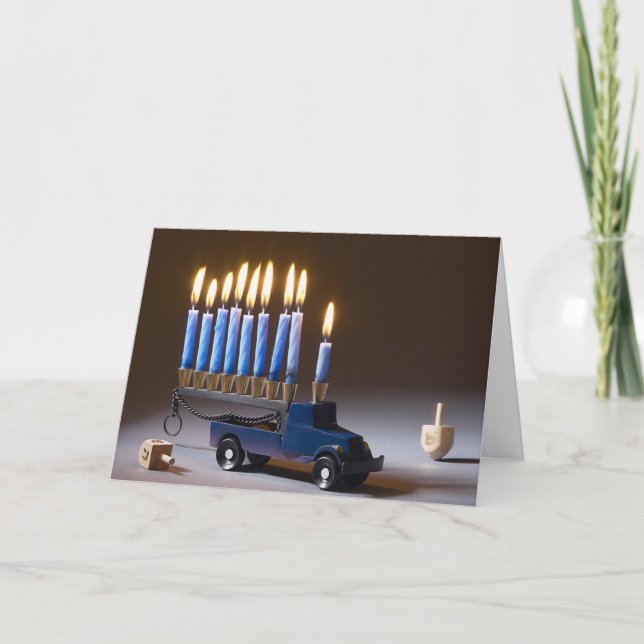 Carte de Chanukah du Camion bleu Menorah (Devant)