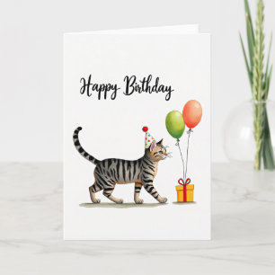 Carte de Chapeau d'Anniversaire de Chat Mignon