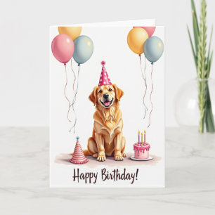 Carte de Chapeau d'Anniversaire de Chien Doré