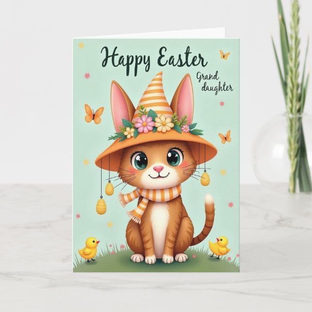 Carte de chapeau de chat de printemps en or faux (Devant)