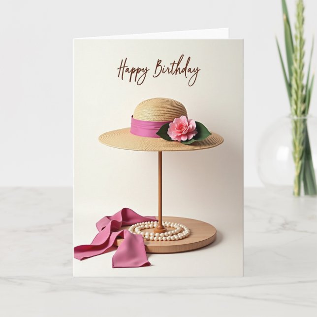 Carte de chapeau de paille d'anniversaire douce (Devant)