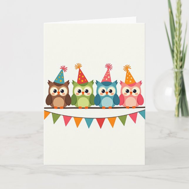 Carte de chapeau d'oiseaux festifs (Devant)