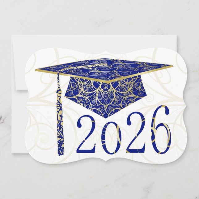 Carte de chapeau floral bleu et or 2026 (Devant)