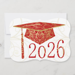 Carte de chapeau floral rouge et or 2026