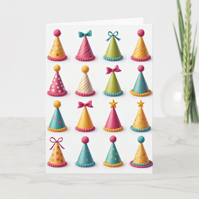 Carte de chapeaux d'anniversaire colorés (Devant)