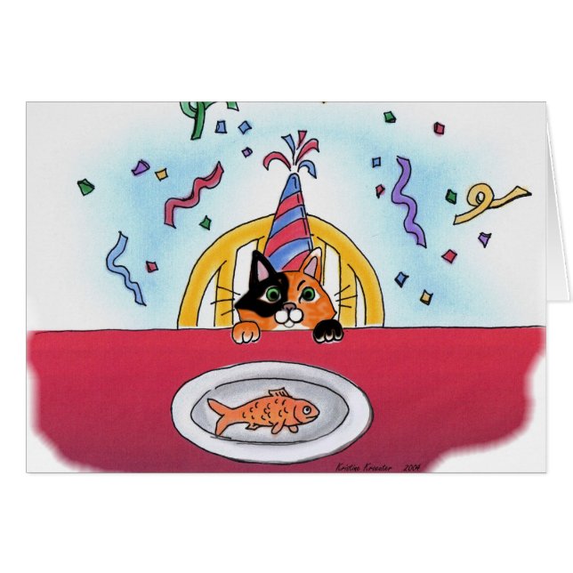 Carte de chat de célébration (calicot) (Devant horizontal)