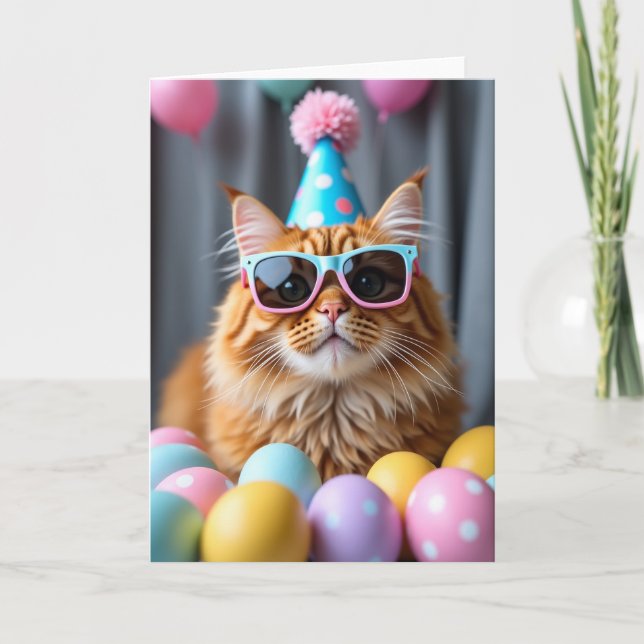 Carte de chat de fête à pois (Devant)