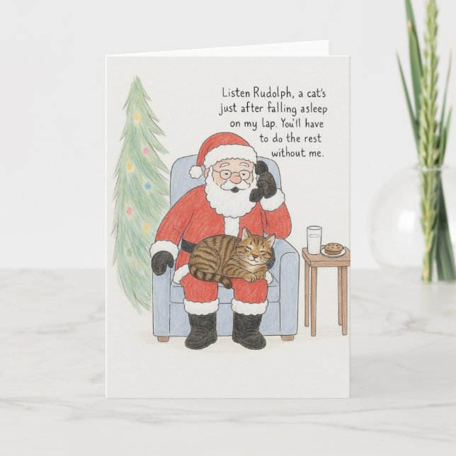 Carte de chat de Noël de Père Noël amusant (Devant)