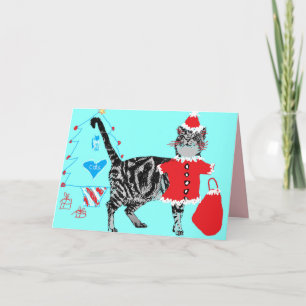 Carte de chat de Noël Père Noël Paniers