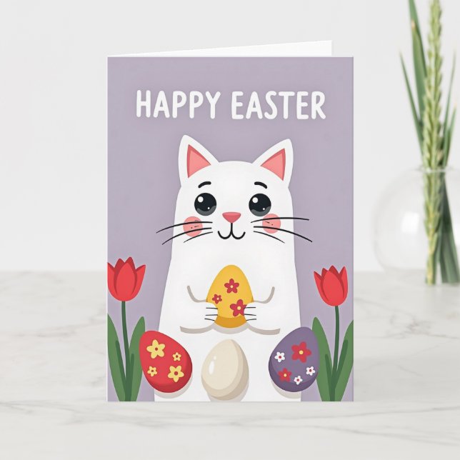 Carte de chat de printemps en or faux (Devant)