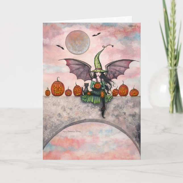 Carte de chat de sorcière amusante pour Halloween (Devant)