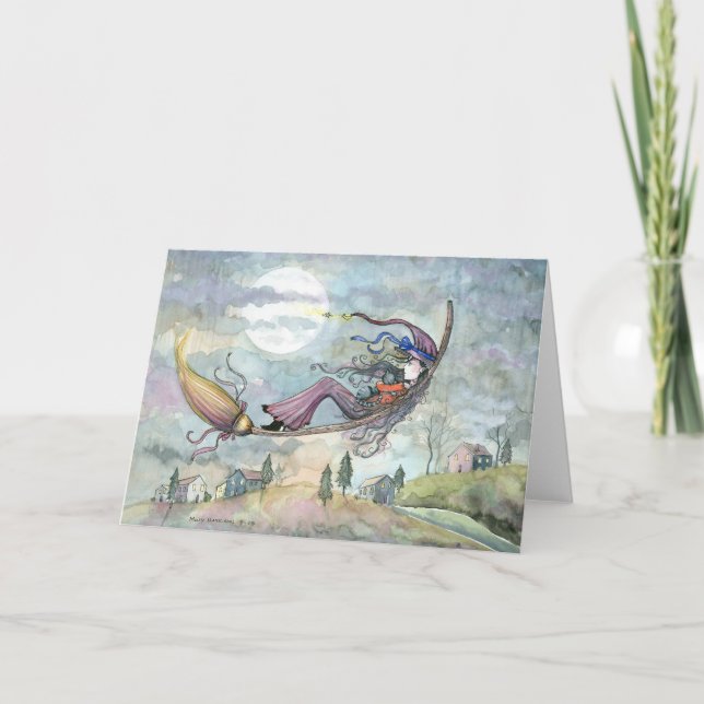 Carte de chat de sorcière de Halloween par (Devant)