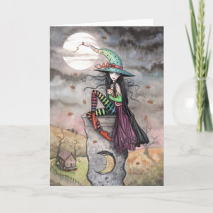 Carte de chat de sorcière d'Halloween d'octobre en