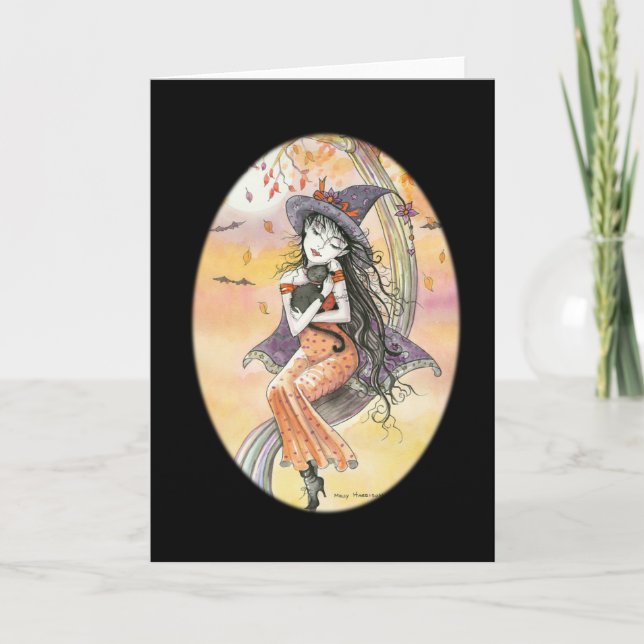 Carte de chat de sorcière gothique d'Halloween (Devant)