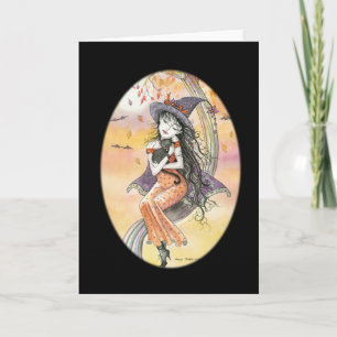 Carte de chat de sorcière gothique d'Halloween