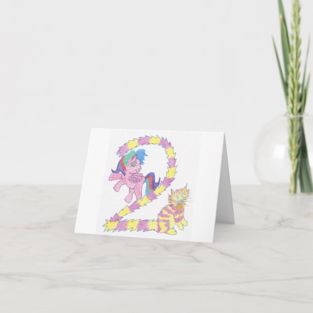 Carte de chat et de poney pour un enfant de deux a (Devant)