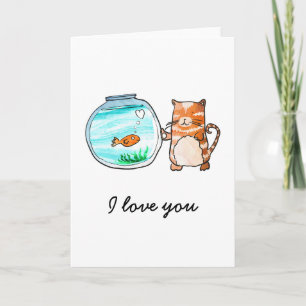Carte de chat et poisson rouge amoureux