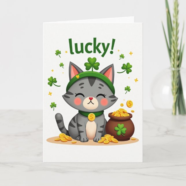 Carte de chat Lucky Shamrocks (Devant)
