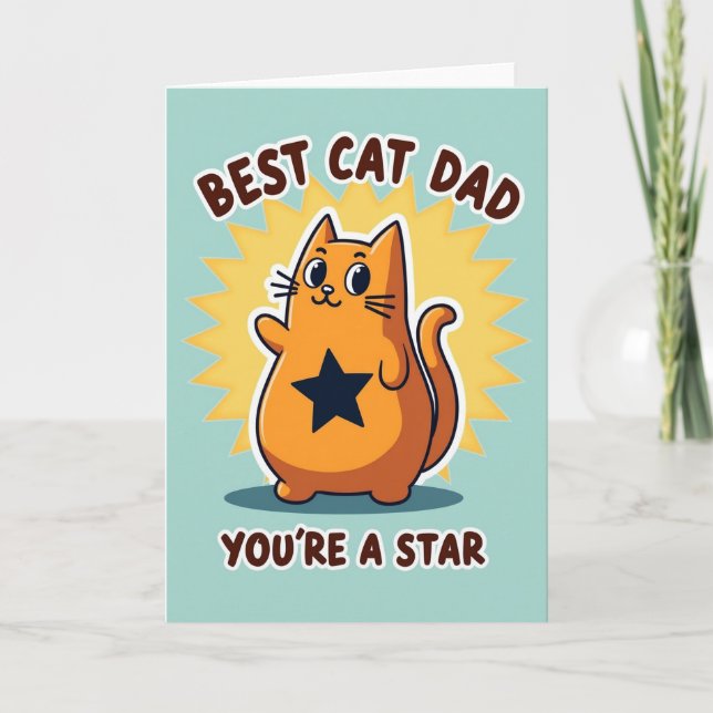 Carte de chat orange meilleur papa art (Devant)