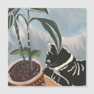 Carte de chat regardant les plantes d'intérieur