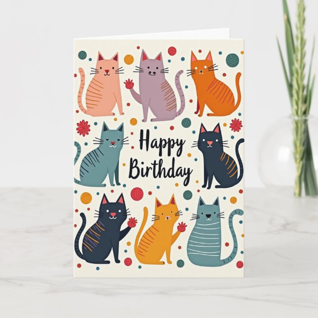 Carte de chats colorés festive (Devant)