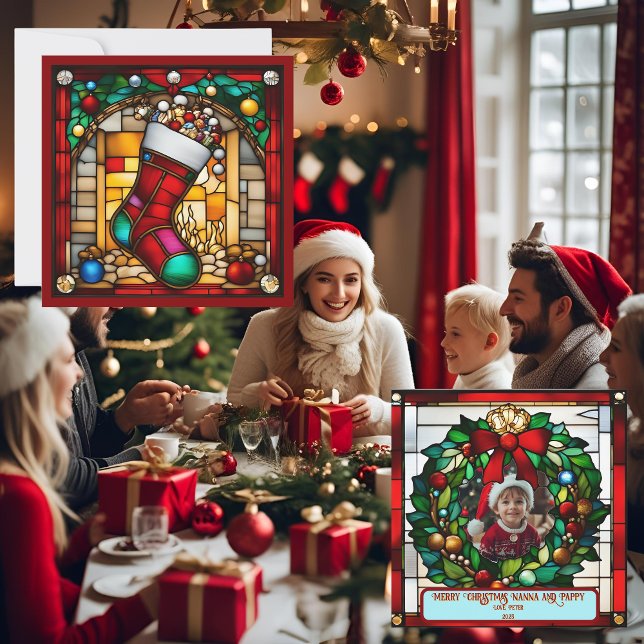 Carte de chaussette de Noël en faux vitrail (Créateur téléchargé)