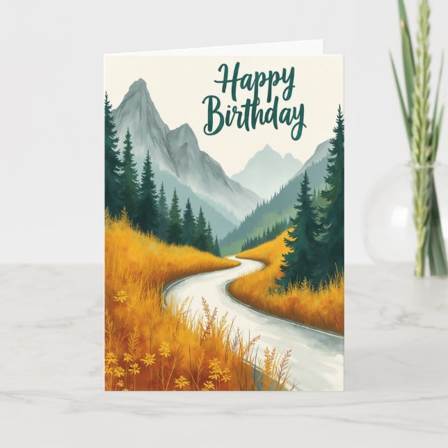 Carte de chemin aquarelle d'anniversaire (Devant)