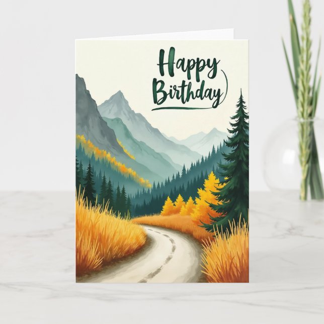 Carte de chemin de montagne joyeux anniversaire (Devant)