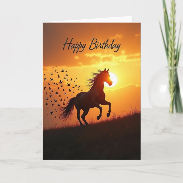 Carte de Cheval au Coucher de Soleil Radieux (Devant)