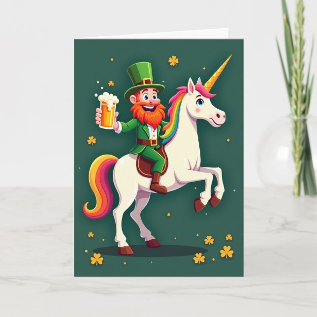 Carte de Cheval de Licorne Chanceux Leprechaun (Devant)