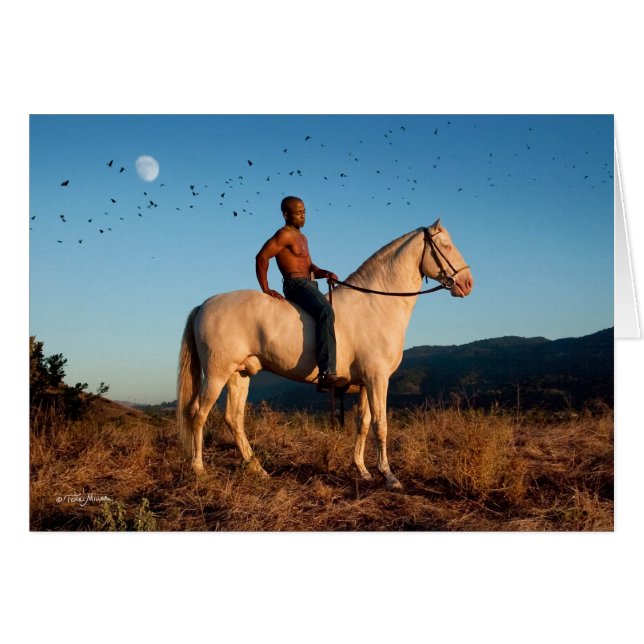Carte de cheval d'homme de lune d'oiseau (Devant horizontal)