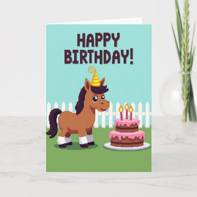 Carte de Cheval Pixel Joyeux (Devant)