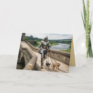 Carte de Chevalier Promenant son Chien