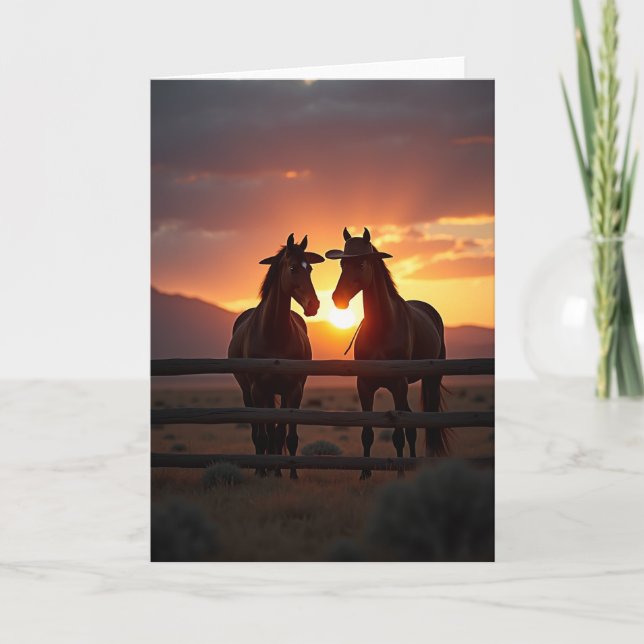 Carte de chevaux au coucher de soleil majestueux (Devant)