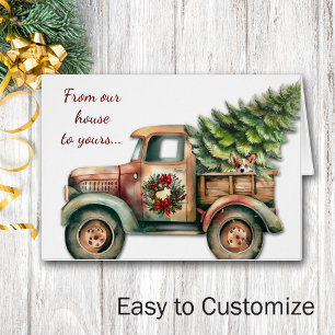 Carte de Chien Corgi pour Camion de Noël Retro