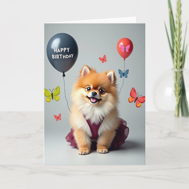 Carte de chien duveteux joyeux (Devant)