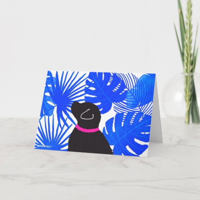 Carte de chien jaune bleu blanc Tropical Island (Devant)