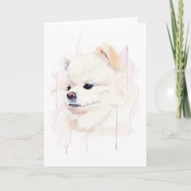 Carte de chien Poméranie, Peinture à l'aquarelle (Devant)