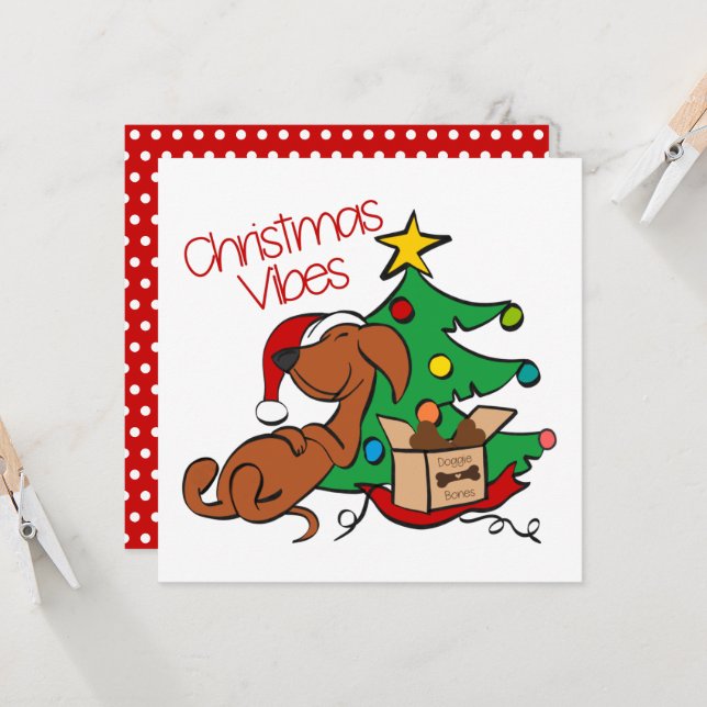 Carte de chien teckel ambiance Noël (Devant/Arrière en situation)