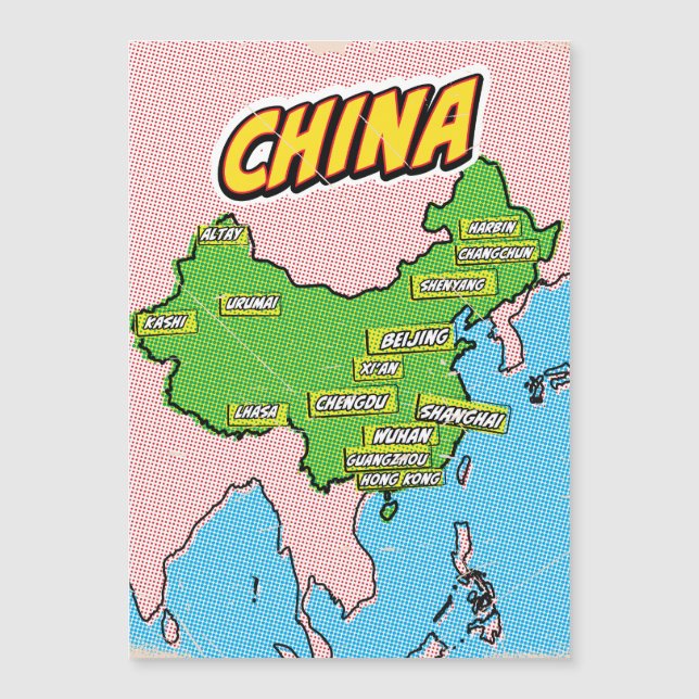 Carte de Chine illustrée par Pop Art (Devant)