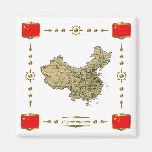 Carte de Chine + Magnet des drapeaux