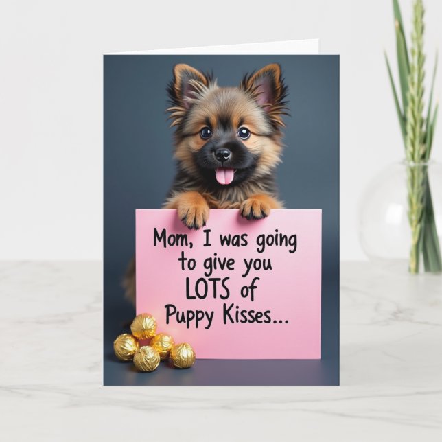 Carte de chiot rayé embrassant Maman (Devant)