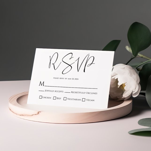 Carte de choix de repas pour RSVP de mariage noir  (Créateur téléchargé)