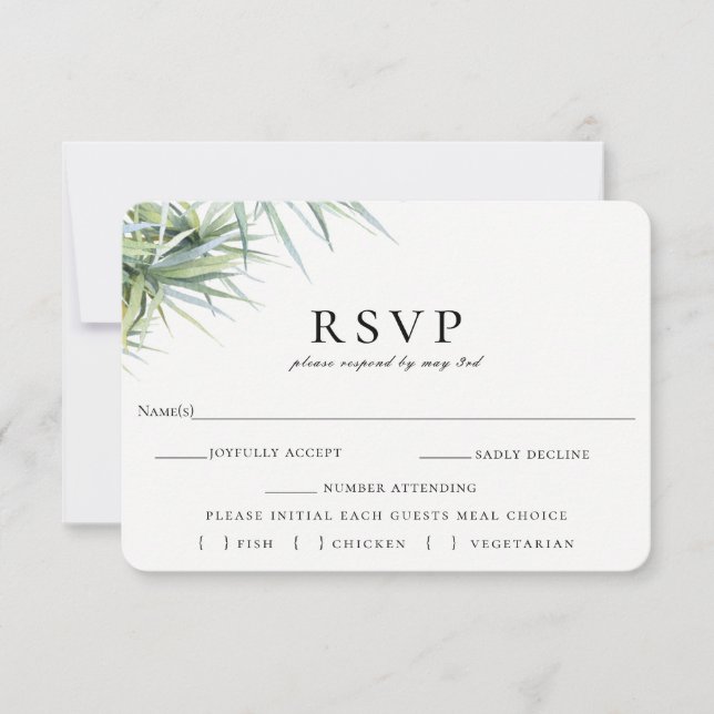 Carte de choix de repas RSVP de mariage en feuille (Devant)
