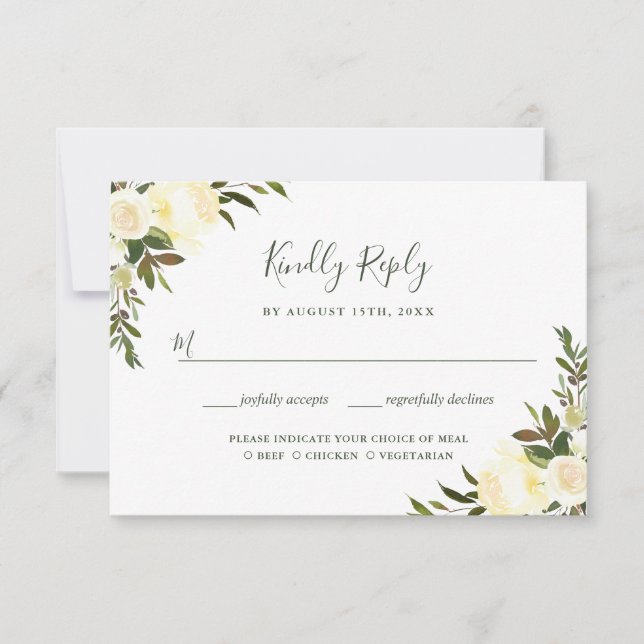 Carte de choix de repas RSVP pour mariage floral v (Devant)