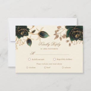 Carte de choix de repas RSVP Roses d'or Aquarelle