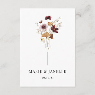 Carte de choix du menu du Mariage Fleur sauvage pr